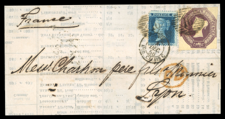 Stamp of Great Britain » 1847-54 Embossed 1856 Printed prices current sent from London to France with 1847-54 6d Embossed and 1854-57 2d blue, and 1849 part cover from Liverpool to USA with 1s green Embossed