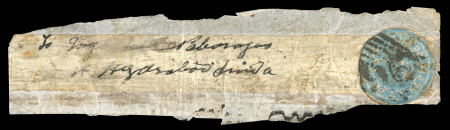 Stamp of India » 1852 Scinde Dawk 1852 ½ Anna Blue Scinde Dawk, cut to shape and affixed