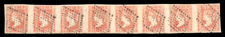 Stamp of India » 1854 Lithographs 1854 1a red, die I, "A" stone, pos.41-48 strip of 8