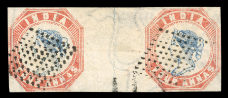 Stamp of India » 1854 Lithographs 1854 4a blue and red Second printing pair with wavy