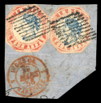 Stamp of India » 1854 Lithographs 1854 4a Blue and Red two singles on piece both Head