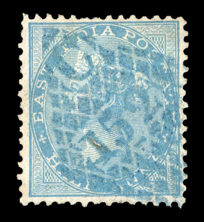 Stamp of India » Foreign Settlements in India » Danish Indian Settlements 1865 1/2a Blue cancelled with "C / 152" of Tranquebar,