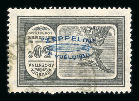 Stamp of Argentina » Airmails / Air Post Argentine airmail 1930 Zeppelin 50 inverted used