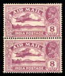 Stamp of India » Airmails 1929 8a purple pair with top stamp showing "tree top