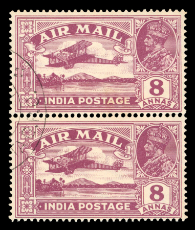 Stamp of India » Airmails 1929 8a purple pair with top stamp showing "tree top
