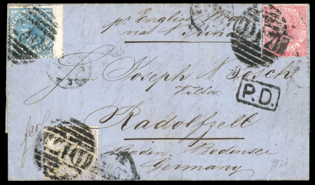Stamp of Malaysia » Straits Settlements 1871-1900s, group of five covers/cards incl. 1871 entire from Penang to Baden with 4c, 6c and 12c