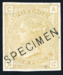 Stamp of Great Britain » 1855-1900 Surface Printed » 1873-80 Large Coloured Corner Letters GB 1873-80 Large Garter group of 4d pl.15 imperforate Colour Trials in pale-mauve, blue-green, pale olive-green, dull green and red-brown