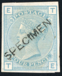 Stamp of Great Britain » 1855-1900 Surface Printed » 1873-80 Large Coloured Corner Letters GB 1873-80 Large Garter group of 4d pl.15 imperforate Colour Trials in pale-mauve, blue-green, pale olive-green, dull green and red-brown