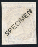 Stamp of Great Britain » 1855-1900 Surface Printed » 1873-80 Large Coloured Corner Letters GB 1873-80 Large Garter group of 4d pl.15 imperforate Colour Trials in pale-mauve, blue-green, pale olive-green, dull green and red-brown