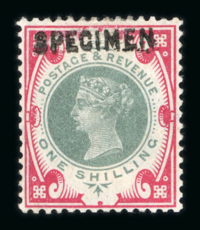 Stamp of Great Britain » 1855-1900 Surface Printed » 1887-1900 Jubilee Issue & 1891 £1 Green 1887-92 Jubilee 1/2d blue-green and 10d dull purple and carmine and 1/- green and carmine (both fine) mint all with "SPECIMEN" type 15