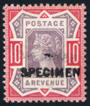 Stamp of Great Britain » 1855-1900 Surface Printed » 1887-1900 Jubilee Issue & 1891 £1 Green 1887-92 Jubilee 1/2d blue-green and 10d dull purple and carmine and 1/- green and carmine (both fine) mint all with "SPECIMEN" type 15