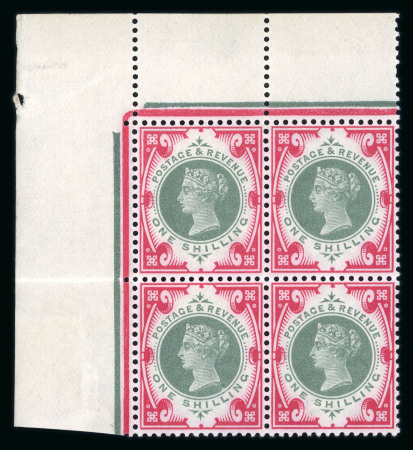 Stamp of Great Britain » 1855-1900 Surface Printed » 1887-1900 Jubilee Issue & 1891 £1 Green 1887-92 Jubilee 1/- green and carmine in upper left