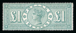 Stamp of Great Britain » 1855-1900 Surface Printed » 1887-1900 Jubilee Issue & 1891 £1 Green 1887-92 £1 green mint with large part o.g., fine and