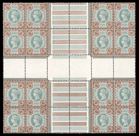 Stamp of Great Britain » 1855-1900 Surface Printed » 1887-1900 Jubilee Issue & 1891 £1 Green 1887-92 Jubilee 4d green and brown in interpanneau