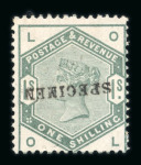 Stamp of Great Britain » 1855-1900 Surface Printed » 1883-84 Lilac & Green Issue 1883-84 1/- dull green with large part o.g. with SPECIMEN