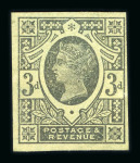 Stamp of Great Britain » 1855-1900 Surface Printed » 1887-1900 Jubilee Issue & 1891 £1 Green 1887-92 Jubilee 3d Plate Proof in black on green and