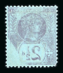 Stamp of Great Britain » 1855-1900 Surface Printed » 1887-1900 Jubilee Issue & 1891 £1 Green 1887-92 Jubilee 2 1/2d purple on blue MNH with a striking