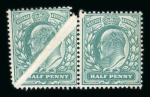 Stamp of Great Britain » King Edward VII » 1902-10 De La Rue Issues 1902-10 1/2d blue-green in unused pair, the left hand