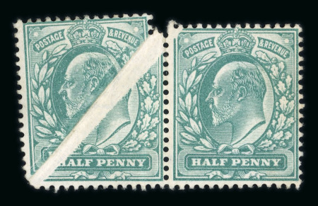 Stamp of Great Britain » King Edward VII » 1902-10 De La Rue Issues 1902-10 1/2d blue-green in unused pair, the left hand