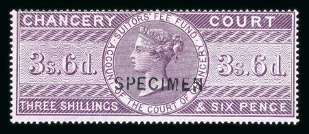 Stamp of Great Britain » Revenues Chancery Court: 1855-67 unissued 3/6d purple with "SPECIMEN" type 6 overprint, mint o.g.