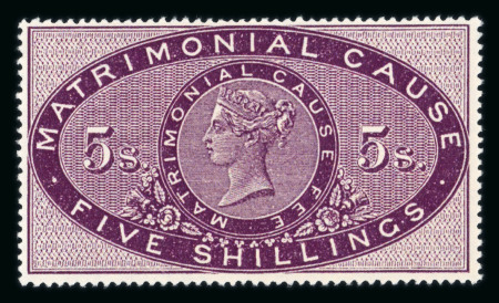 Stamp of Great Britain » Revenues 1858 Matrimonial Cause 5/- purple mint n.h. optd. SPECIMEN,
