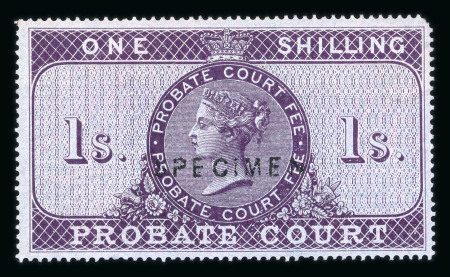 Stamp of Great Britain » Revenues 1860 Probate Court 1/- purple optd. SPECIMEN (type
