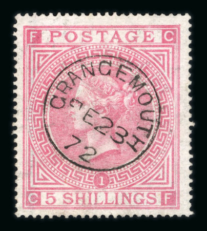 Stamp of Great Britain » 1855-1900 Surface Printed » 1867-83 High Values 1867-83 5/- rose pl.1 used with crisply struck Grangemouth