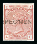 Stamp of Great Britain » 1855-1900 Surface Printed » 1873-80 Large Coloured Corner Letters 1873-80 Large Garter 4d pl.15 Colour Trials imperforate