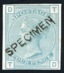 Stamp of Great Britain » 1855-1900 Surface Printed » 1873-80 Large Coloured Corner Letters 1873-80 Large Garter 4d pl.15 Colour Trials imperforate