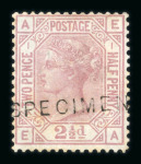 Stamp of Great Britain » 1855-1900 Surface Printed » 1873-80 Large Coloured Corner Letters 1873 2 1/2d rosy auve pl.1 on blued paper mint part