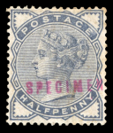 Stamp of Great Britain » Collections 1841-83 small group of seven mint on a page each optd. SPECIMEN, the Crown Colonies types