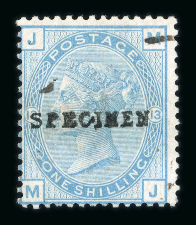 Stamp of Great Britain » 1855-1900 Surface Printed » 1873-80 Large Coloured Corner Letters 1873-80 Fugitive Ink Trial 1/- pl.13 in blue-green