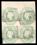 Great Britain, 1847, 1s pale green, die II, used block