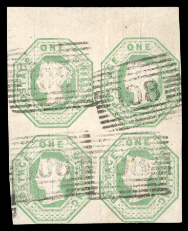 Great Britain, 1847, 1s pale green, die II, used block