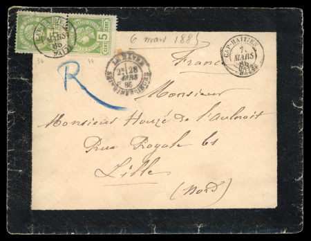 Stamp of Haiti » Liberty Heads Haiti 1885 (Mar 7) mourning envelope (with contents) with 1882 5c vertical pair 