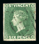 Stamp of St. Vincent St. Vincent 1862 no wmk 6d deep green imperforate variety, neatly used with "A10" barred oval