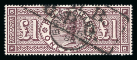 Stamp of Great Britain » 1855-1900 Surface Printed » 1883-84 & 1888 High Values GB 1884 wmk Crowns £1 brown-lilac BF with Birmingham JU 26 88 cds