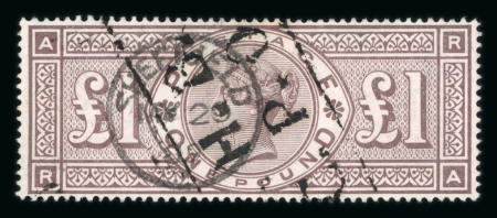 Stamp of Great Britain » 1855-1900 Surface Printed » 1883-84 & 1888 High Values 1884 wmk Orbs £1 brown-lilac RA with Sheffield cds