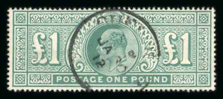 Stamp of Great Britain » King Edward VII » 1902-10 De La Rue Issues GB 1902-10 £1 green with central Guernsey JA 20 12 cds