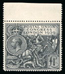 Stamp of Great Britain » King George V » 1924-36 Issues 1929 UPU Congress £1 black mint n.h. top marginal,