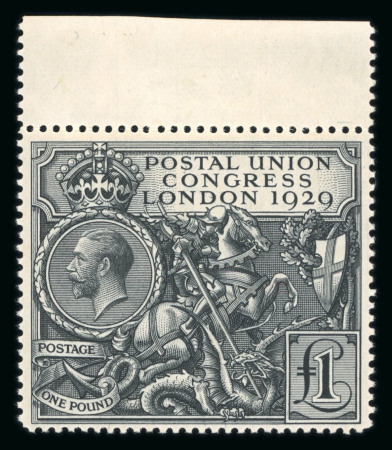 Stamp of Great Britain » King George V » 1924-36 Issues 1929 UPU Congress £1 black mint n.h. top marginal,