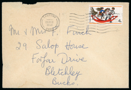 Stamp of Great Britain » Queen Elizabeth II GB 1968 Christmas 4d with gold omitted variety (Queen's head), on 1968 (Dec 19) envelope