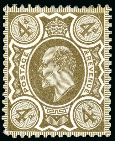 Stamp of Great Britain » King Edward VII » 1902-10 De La Rue Issues 1909 4d. olive-brown colour trial (not listed by S.G.)
