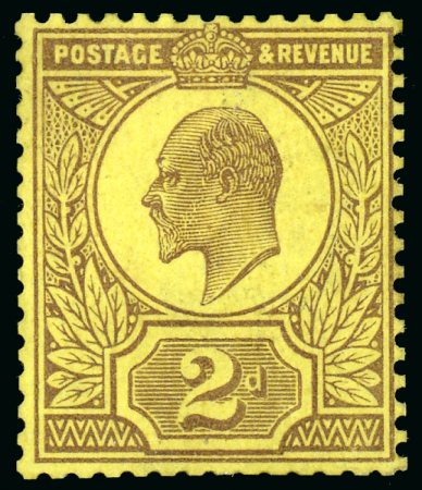 Stamp of Great Britain » King Edward VII » 1902-10 De La Rue Issues 1909 2d. colour trial in purple on yellow paper watermarked