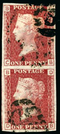 Stamp of Great Britain » Line Engraved Essays, Plate Proofs, Colour Trials and Reprints 1878-791d Red Plate 191 (CB-DB)  remarkable vertical