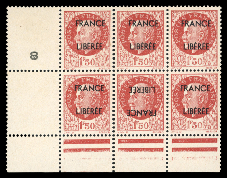 Stamp of France » Libération Caen : 1944, Pétain 1f50 (Mayer n° 10) en bloc de six