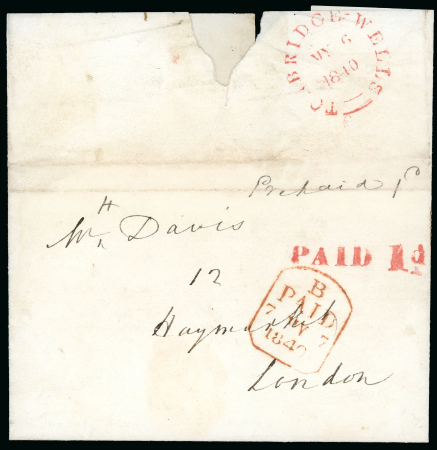 Stamp of Great Britain » Postal History 1840 (6 May) stampless cover from Tonbridge Wells to