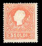 Stamp of Austria » Lombardy Venetia 1858 : Franz Joseph 5 soldi red (Sassone n° 25) mint