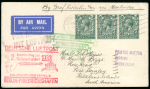 Stamp of Falkland Islands 1933 neat envelope bearing strip of three GB 4d tied