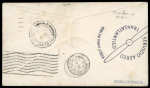 Stamp of Falkland Islands 1933 neat envelope bearing strip of three GB 4d tied